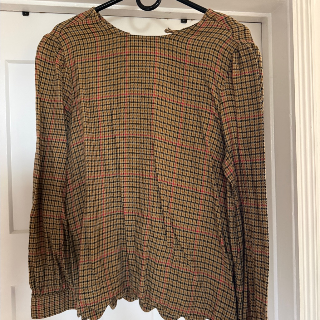 Plaid Long Sleeve Women's Top - Brown And Red
